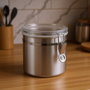 Conteneur de stockage Metaltex 1L avec couvercle en verre, pot de conservation alimentaire en acier inoxydable avec joint à clipser, utilisation en cuisine - Product Image 3