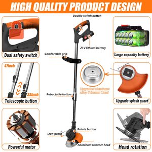 <span class=keywords><strong>Tagliaerba</strong></span> <span class=keywords><strong>Elettrico</strong></span> Senza Fili, Decespugliatore a Batteria Leggero, Rifinitore per Bordi del Prato - Product Image 4