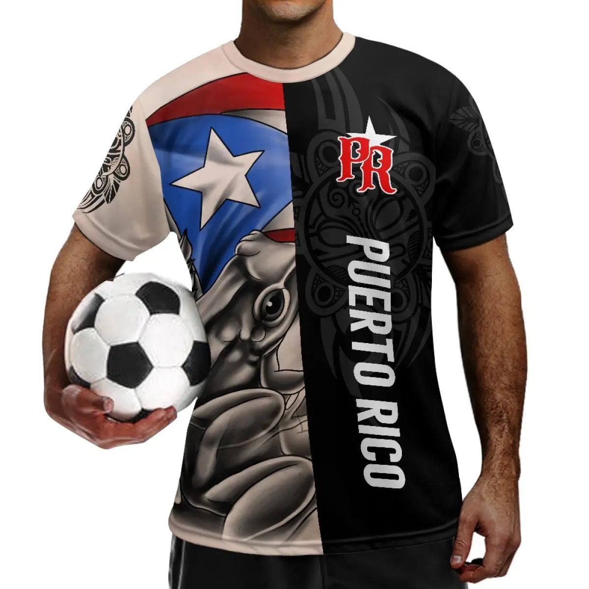 Camiseta de fútbol de Puerto Rico, uniforme de fútbol, estampado de Fitness a pedido, camisetas deportivas de manga corta de poliéster con estilo para hombres