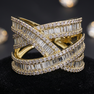 Women's 14K White Gold Natural Diamond Classic Crossover <b>Ring</b> Baguette Diamonds Multi-Row Prong Channel Wedding Anniversary - Product Image 1