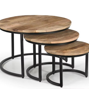 Juego de mesas de centro modernas de diseño, de hierro/madera, redondas, juego de 3, muebles para sala de estar, colección a precio de mayoreo. - Product Image 5