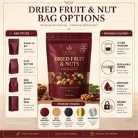 Sachet refermable personnalisé pour fruits secs, en aluminium alimentaire, avec fermeture éclair, pour emballage de snacks et noix