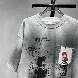 Camiseta retro de anime punk, 100% algodón, con bolsillo desgastado, estilo streetwear, transpirable, logotipo personalizado, producción en pequeños lotes - Product Image 4