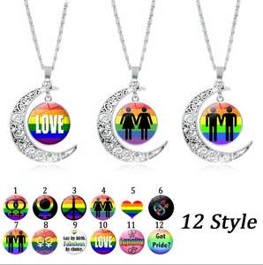Eşcinsel gurur gökkuşağı kolye Crescent Moon Charm gökkuşağı kolye kolye eşcinsel ve lezbiyen LGBT gurur hediyeler için gökkuşağı - Product Image 3