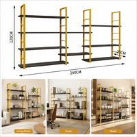 Étagère de rangement multi-niveaux HONGYAN en métal jaune, 240 cm de long, avec panneaux noirs, pour magasin, salle d'exposition, maison, bureau
