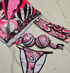 Nouveau STOCK 2 couleurs 3 pièces Maillot de bain de créateur sexy pour femme avec <span class=keywords><strong>bandeau</strong></span> et foulards de plage Push-up - Product Image 4