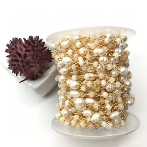 Fashion 18k Gold Plated Copper Wire with 5-6mm <strong>Pearl</strong> and Malaysian Jade <strong>Beads</strong> Rosary Chain for <strong>Jewelry</strong> Making - Product Image 2