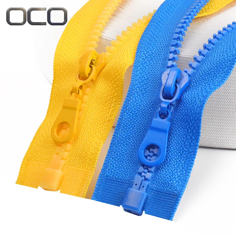 Oco cremallera tùy chỉnh Polyester dây kéo 5 # nhựa dây kéo nhựa nhựa tách xuống áo khoác dây kéo may Nguồn cung cấp