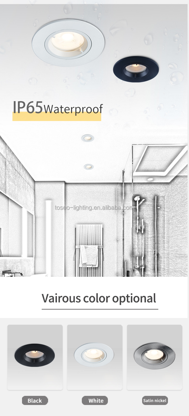 Custom Ceiling 7w Recessed Waterproof IP65 Downlight For Bedroom