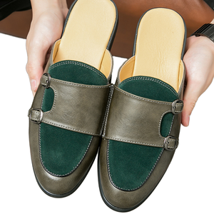 รองเท้าแตะแบบสวมสำหรับผู้ชาย รองเท้าทรง Loafers แบบสวม เพิ่มความสูง วัสดุ PU สีพื้น ไซส์ 38-44 - Product Image 1