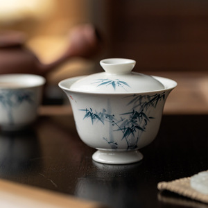 Guanlan Hand Painted Blue Bamboo Porcelain Gaiwan With Lid Single Handheld <b>Tea</b> Bowl For Kung Fu <b>Tea</b> <b>Set</b> - Product Image 4