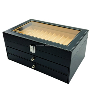 Di alta qualità in pelle doppio cassetto penna scatola di immagazzinaggio finestra aperta di vetro acrilico Display con <span class=keywords><strong>legno</strong></span> artigianato scatole di <span class=keywords><strong>legno</strong></span> & <span class=keywords><strong>muro</strong></span> segni - Product Image 4