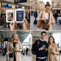 Porte-passeport compact de voyage en PU de haute qualité, motif uni, fermeture ouverte, léger et portable avec fenêtre transparente pour l'identité