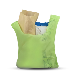 Sac de courses biodégradable et compostable vert 30x55cm avec soufflets pour le shopping - Product Image 1