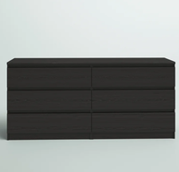 Commode à 6 tiroirs Factory Direct Design minimaliste moderne avec grand espace de rangement Texture en bois noir pour chambre salon