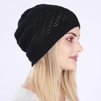 Gorro de punto con diseño hueco a la moda, transpirable, de color sólido, informal, para primavera y verano, para mujer