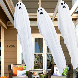Decoraciones de Fantasmas de Halloween para Exteriores, Paquete de 3 Adornos Colgantes de Tela Transparente Blanca para Fiesta de Halloween - Product Image 1
