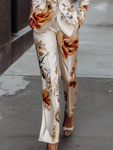 Conjunto de Traje de Satén con Estampado Floral para Mujer, Blazer de Manga Larga con Estampado Floral de Lujo, Pantalones con Detalle de Botones, Transpirable, Elegante, para Fiestas Nocturnas - Product Image 3