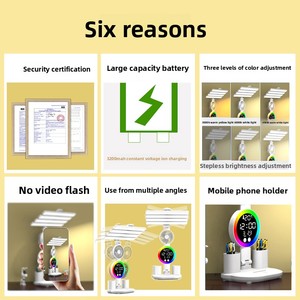 โคมไฟตั้งโต๊ะ LED แบบชาร์จไฟได้ โคมไฟอ่านหนังสือแบบพับได้พร้อมที่ใส่ปากกานาฬิกาดิจิตอลพร้อมไฟบรรยากาศแสดงวันที่ปฏิทิน - Product Image 2