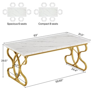 Table à manger en pierre frittée FYZK, mobilier contractuel, 6 places, plateau en marbre, base dorée, fournisseur en gros pour l'hôtellerie, les villas <span class=keywords><strong>et</strong></span> les restaurants - Product Image 6