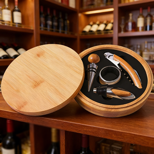 Juego de abridor de botellas de vino de 4 piezas, caja de bambú con componentes de acero, diseño de madera oscura, kits de accesorios hechos en Guangdong - Product Image 5