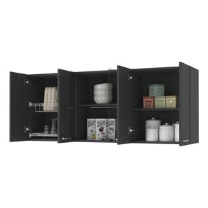 Gabinete de pared Wengue negro DB Shelton de 59 pulgadas con dos puertas de vidrio centrales Solución de almacenamiento de cocina - Product Image 5
