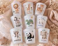 Gobelets de fête personnalisés animaux de la jungle, incassables, transparents givrés, pour baby shower, mariage, et cadeaux invités