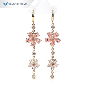 Tianyu Gems Custom 14K Yellow Gold Round Lab <b>Diamond</b> and Pink Lab Pendant <b>Earrings</b> Luxury Women's Jewelry - Product Image 1