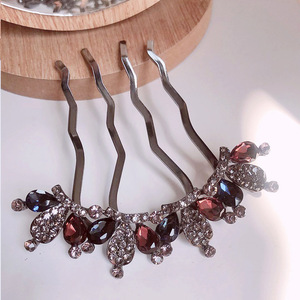 Épingle à cheveux rétro en forme <span class=keywords><strong>de</strong></span> couronne, élégante, à quatre dents, pour femme, accessoire pour chignon adulte - Product Image 4