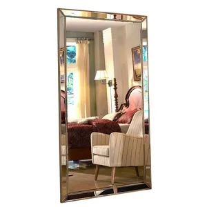 Espelho de chão para quarto, espelho de metal montado em parede de tamanho grande, ideal para vestiário