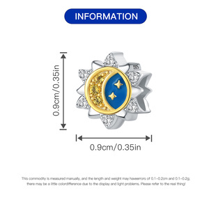 Breloque en argent sterling 925 avec zircon soleil et lune pour bracelet DIY, cadeau d'anniversaire de mariage, émail bleu étoilé Ganku, vente en gros - Product Image 4