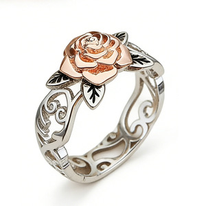 Anello a due tonalità con fiore per donna, tonalità rosa, vintage, per tutti i giorni, accessori moda per feste - Product Image 1