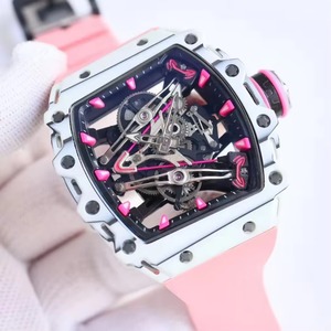 Reloj Deportivo y Casual Ligero con Esfera en Forma de Tonneau, Totalmente Esqueletizado, en Rosa y Blanco. - Product Image 2