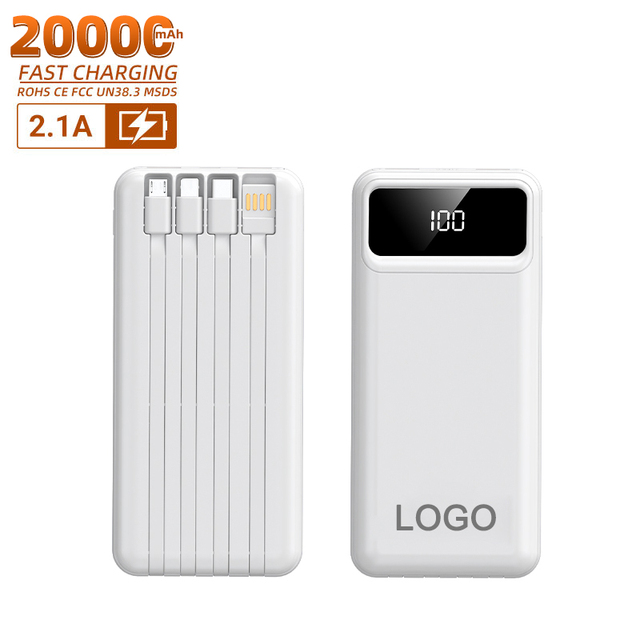Factory Wholesale 20000mAh Power Bank CE RoHS Certified Fast Charging Portable Powerbank with Built-in Cables,10w Output