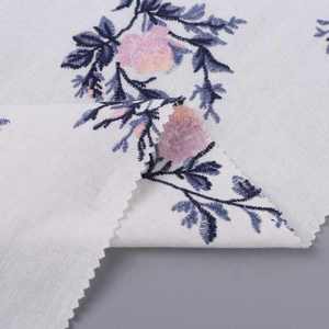 HA-15164D fournisseurs chinois coton lin <span class=keywords><strong>personnalisé</strong></span> dames robe tissu de broderie <span class=keywords><strong>Textile</strong></span> avec fleur - Product Image 1