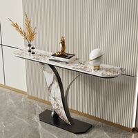 Table console moderne haut de gamme en métal avec étagère de rangement et design en ardoise pour mobilier d'hôtel
