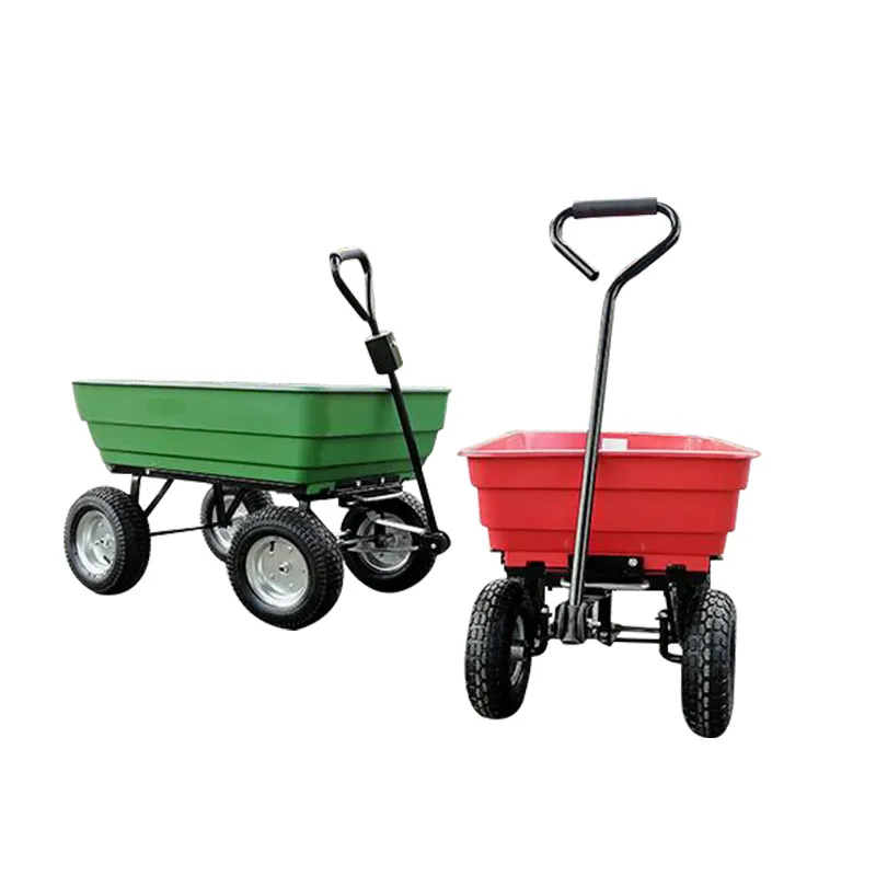High Quality Four Wheels Dump Cart Outdoor Garden Green Tool Cart With Steel Frame