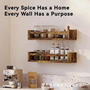 Solid wood <b>wall</b>-<b>mounted</b> <b>shelf</b> for books, magazines, and picture books; <b>wall</b>-<b>mounted</b> kitchen spice rack; storage rack - Product Image 4