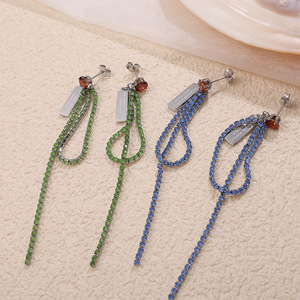 ต่างหูพู่ห้อยคริสตัลเซอร์คอนสแตนเลสสำหรับผู้หญิงใส่ได้ทุกวัน EH970 - Product Image 2