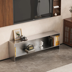 Soporte de TV Moderno de Acero Inoxidable con Estantes de Almacenamiento, Consola Multimedia Minimalista para Sala de Estar - Product Image 1