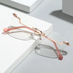 Marka tasarımcısı lüks çerçevesiz Metal gözlük optik çerçeve Metal çerçevesiz gözlük