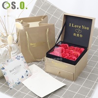 Acrylique Transparent Couverture Tiroir Anneau Collier Boîte Bijoux Rose Boîte Cadeau Saint Valentin Mère Maman Amour Jour Fleur Boîte Cadeau