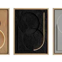 Décoration murale 3D en bois JZ Modern Decor, Art déco LED, œuvre abstraite en grès + LED, cadre en métal noir de luxe, pour hôtels