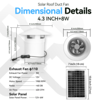 Ventilateur Axial Solaire de Toit Ultra Silencieux et Durable pour Attic, 8W, Étanche, Moteur DC Sans Balais 12V, 1980 tr/min, Alimentation Continue Sans Coût