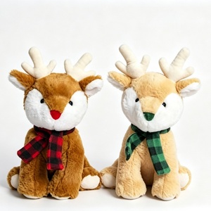 Customized Christmas deer plush set, Plaid scarf reindeer toy, <b>Holiday</b> reindeer pair - Product Image 1