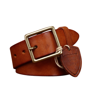 Cinturones de cuero de moda teñidos con agua Vintage para hombres Cinturones vaqueros de hombre con hebilla de cobre genuino - Product Image 6