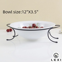 Grand saladier en céramique blanche avec support en métal noir, bol de service décoratif pour la cuisine, la maison, l'hôtel, centre de table, cadeau