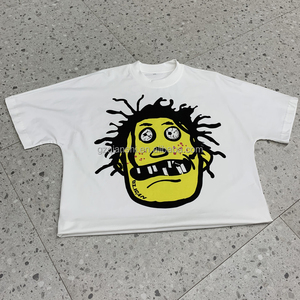 Fabricant de T-shirts personnalisés blancs épais sérigraphiés 280 g/m² en coton avec strass, T-shirt graphique court et ample pour homme - Product Image 4
