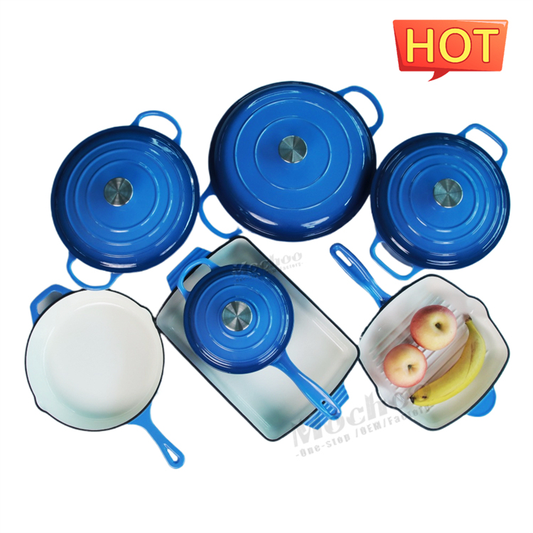 Modern Large Size Enameled Cast Iron Cookware Set Colorful Soup Pot Dutch Oven and Skillet Kitchenware with Stylish Design · image 5