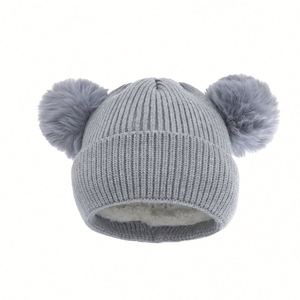 Children Warm Knitted Beanie <b>Hat</b> With 2 Pom Pom <b>Winter</b> <b>Hat</b> for Kids and Baby - Product Image 3